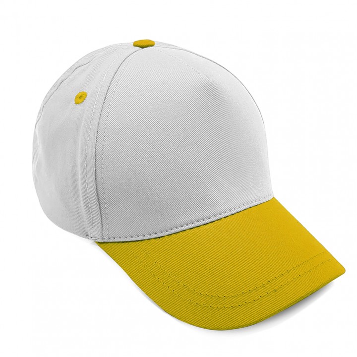 Beyaz Sarı Pamuk Gabardin 5 Panel Sun Sun Duo Promosyon Şapkası